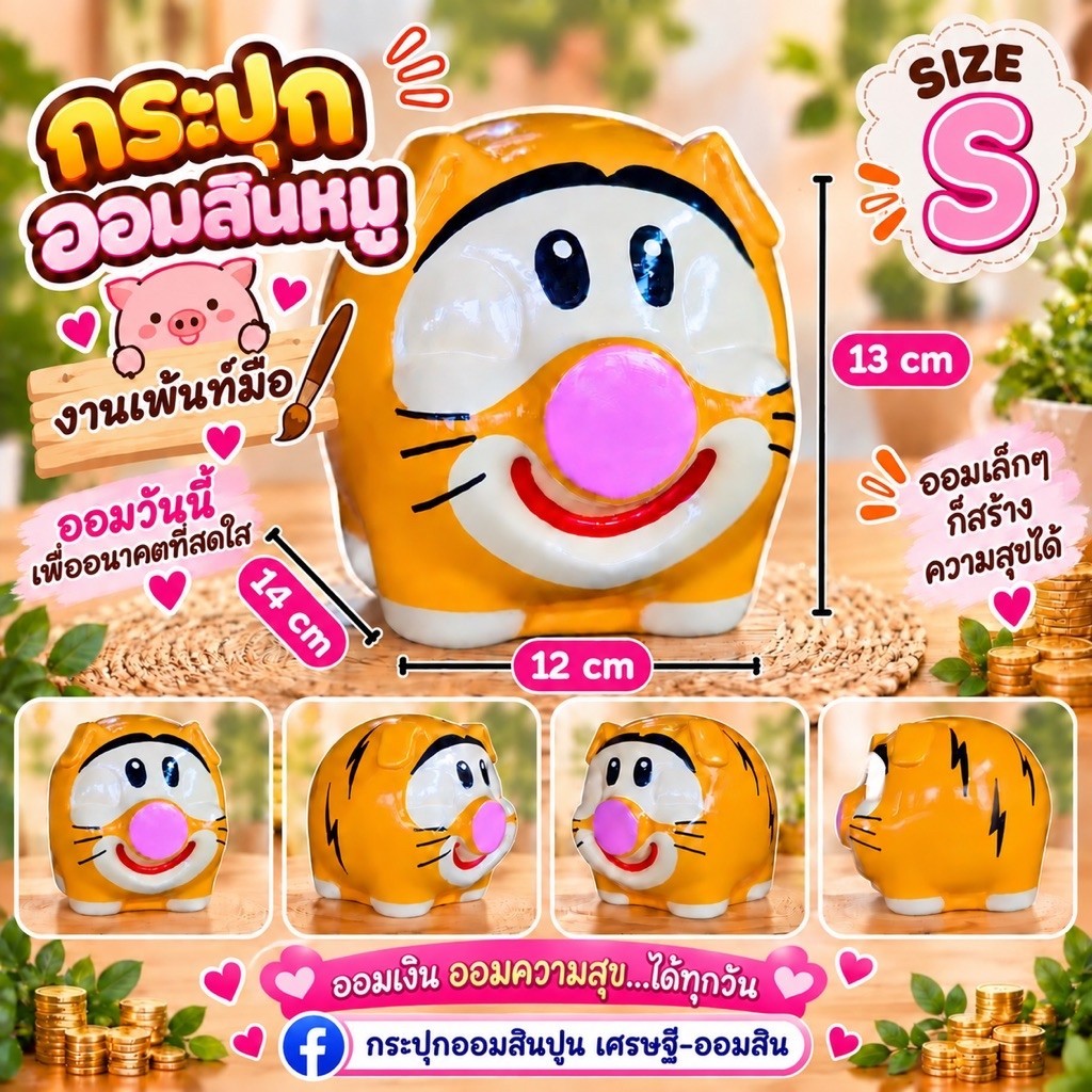 กระปุกออมสินหมู ปูนปลาสเตอร์ เพ้นท์มือ ขนาดเล็ก S | สีสด กันน้ำ ของขวัญเด็ก