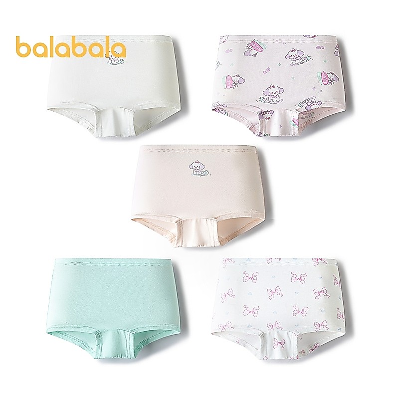 ชุดชั้นในเด็ก Balabala 5 ชิ้น แบบกางเกงขาสั้นยืดหยุ่น ผ้าฝ้ายระบายอากาศ สบายๆ ใส่วันธรรมดาที่โรงเรียน