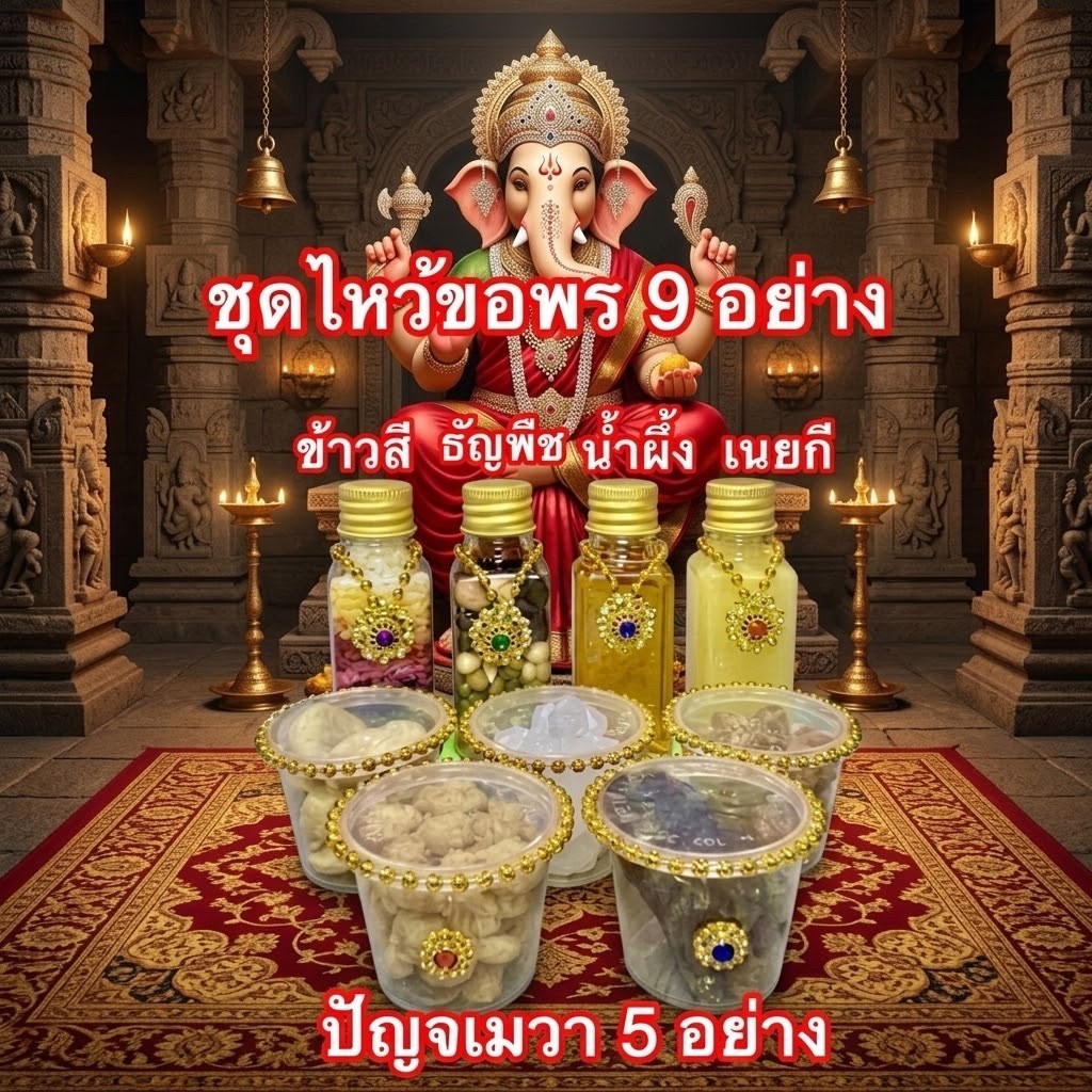 ชุดของไหว้พระพิฆเนศ พระแม่ เทพฮินดู ( ชุด 9 อย่าง )