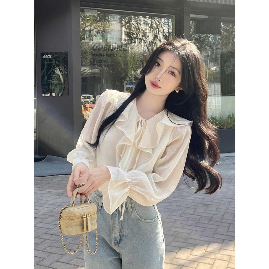 เสื้อเชิ้ตแฟชั่นผู้หญิง คอปกเล็ก เนื้อผ้าบางเบา