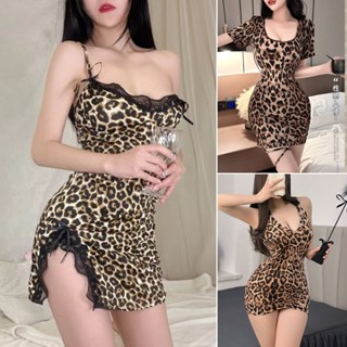 Sexy Charm🐆🐆ชุดนอนเซ็กซี่ พิมพ์เสือดาว สลิง ชุดนอน ขอบลูกไม้…