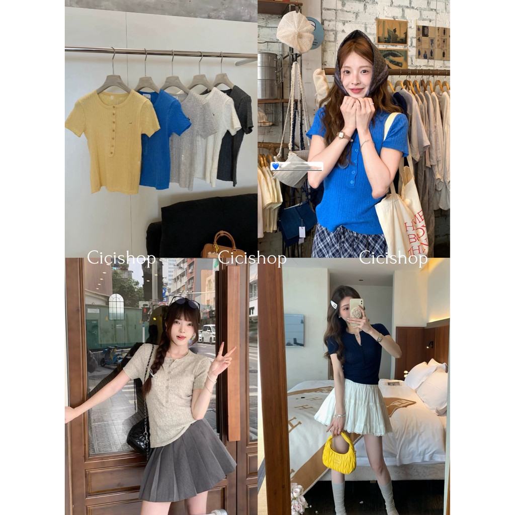 Cicishop(A2867) เสื้อไหมพรมคอกลม ผ้าร่อง กระดุมหน้าใช้งานได้จริง ดีเทลปักดอกไม้เล็กๆน่ารัก ใส่แล้วดูดีสุด – โปรปัง