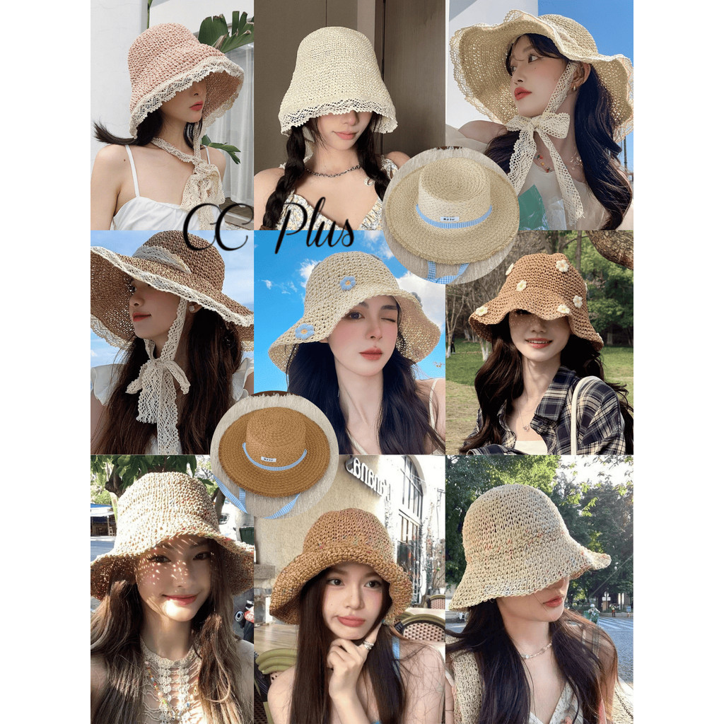 CiCi Plus+(CM1027/290/167) หมวกฟางสานกันแดด ทรงบักเก็ต ระบายอากาศได้ดี ใส่ไปทะเลคือปังมาก