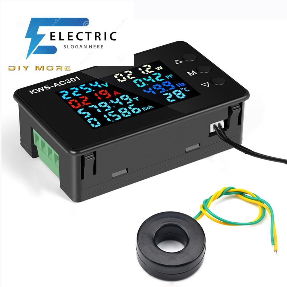 Diymore KWS-AC301AC50-300V หน้าจอสี แรงดันไฟฟ้า AC เครื่องวัดพลังงานไฟฟ้า โวลต์มิเตอร์ดิจิตอล 0-100A