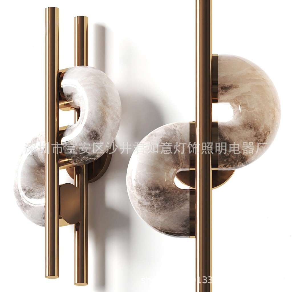 Zhongshan Dengdu Ancient Town Exhibition Hall Italian Style Bedroom Bedside Marble Wall Lamp Simple 