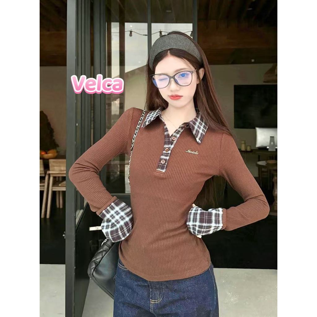 ส่งจากไทยทุกวัน เสื้อยืดผู้หญิง แขนยาว คอโปโล ทรงเข้ารูป มีสีให้เลือกมากมาย🎀Velca