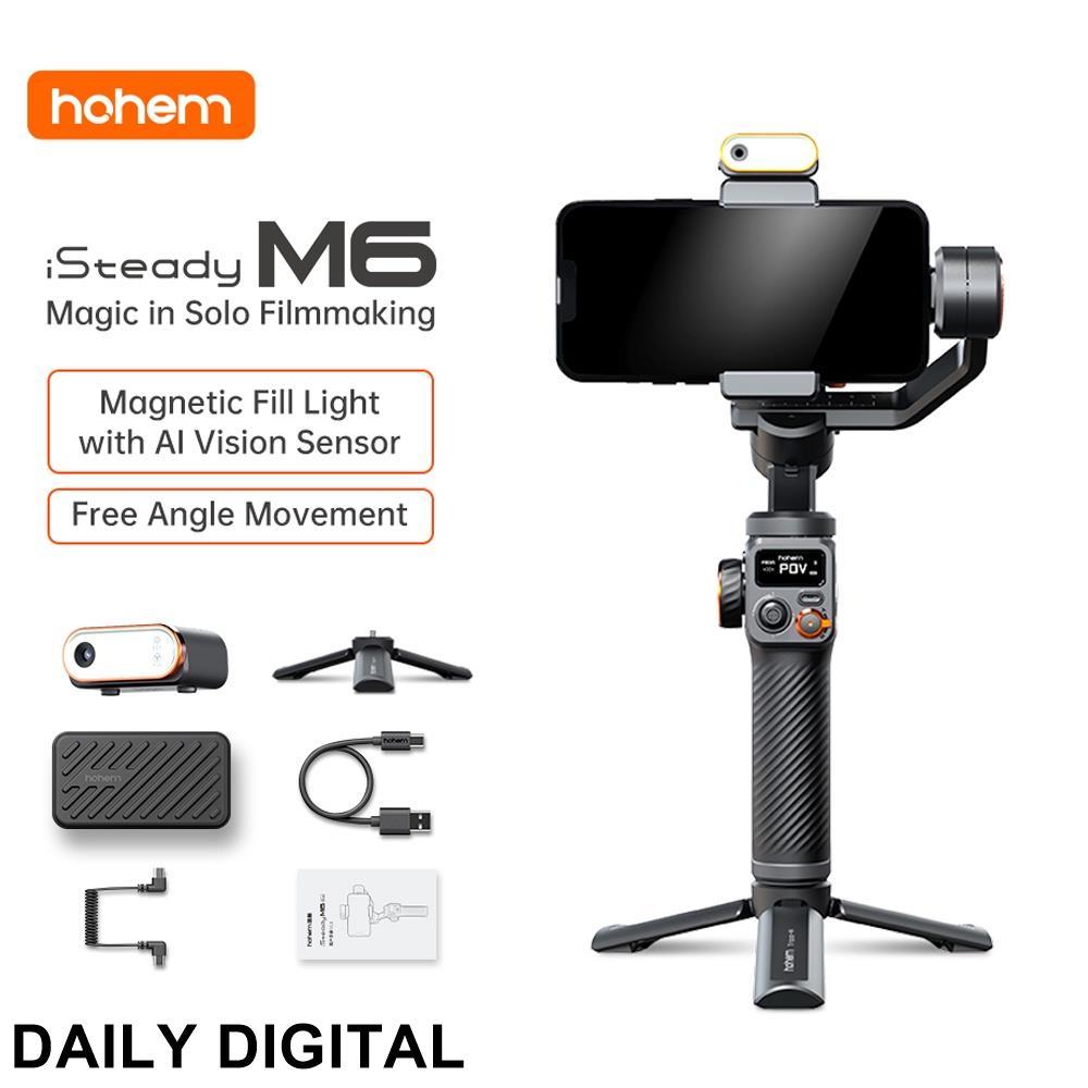 Hohem iSteady M6 ขาตั้งกล้องเซลฟี่ กิมบอล แบบมือถือ สําหรับสมาร์ทโฟน พร้อมไฟเติมแสงแม่เหล็ก AI วิดีโ