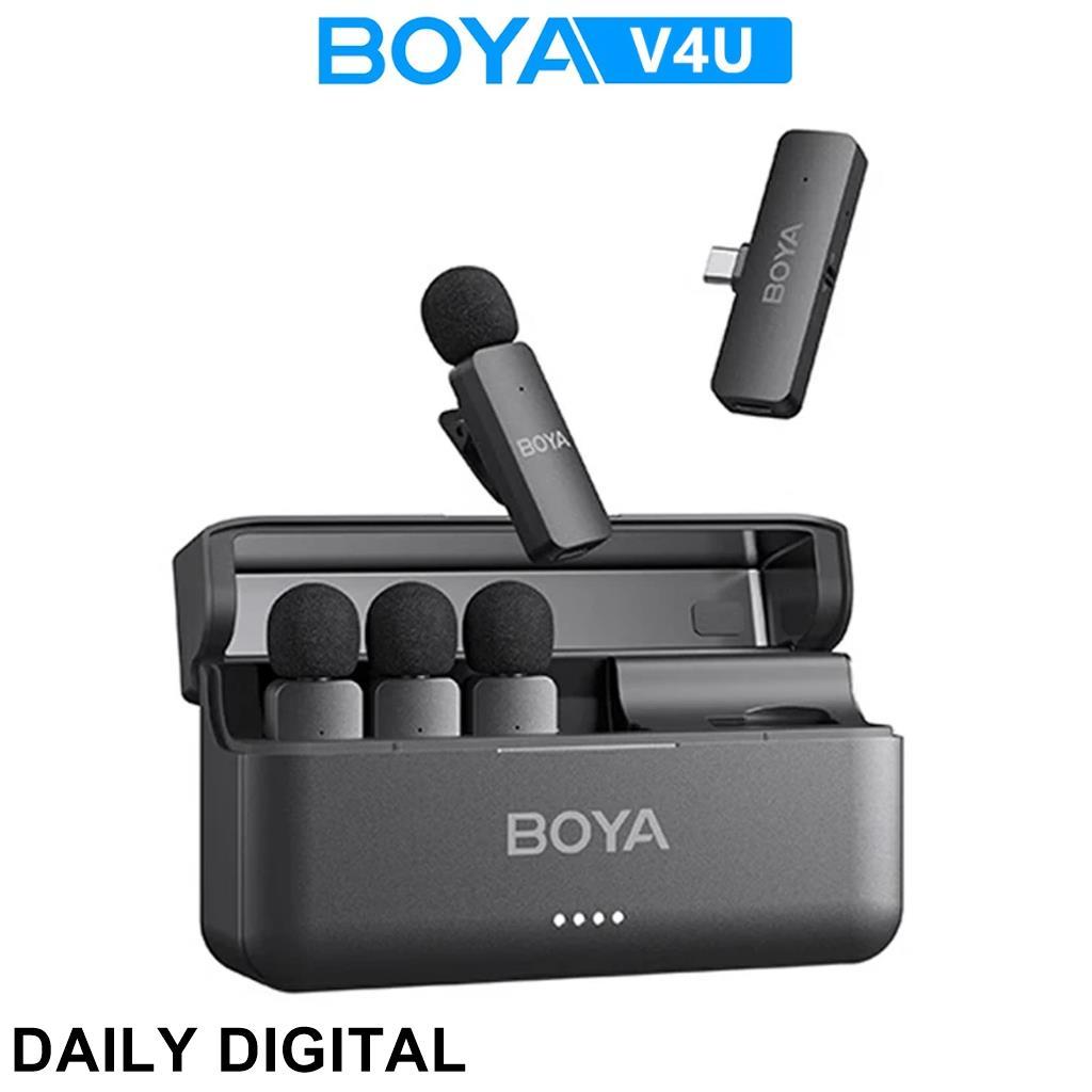 Boya BY-V4U 2.4GHz Four-Channel Wireless Lavalier Lapel ไมโครโฟนสําหรับ iPhone Android โทรศัพท์ PC Y