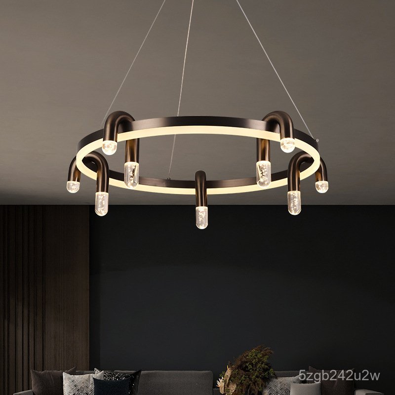 Italian Minimalist Design Living Room Elegant Pendant Light Luxury All-Copper Dining Room Ring LED I