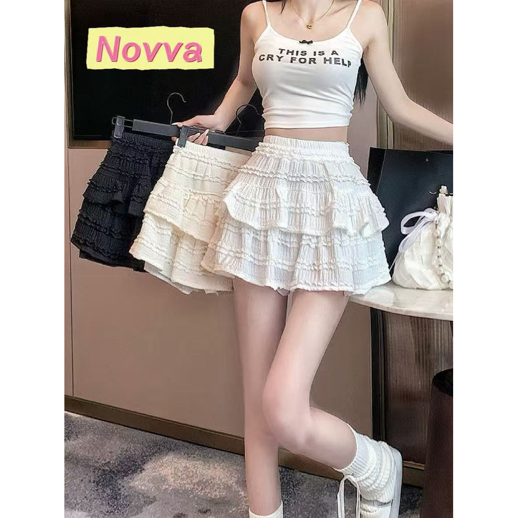 ส่งจากไทยทุกวัน มีสีให้เลือกมากมาย กระโปรงมินิ แต่งระบาย มีซับในกางเกง🎀Novva