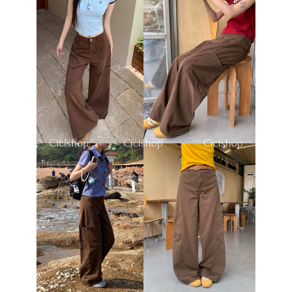 Cicishop(979) กางเกงยีนส์ขายาวทรงคาร์โก้ทรงกระบอกที่จริงใจผ้าดีคุ้มราคาสินค้ายอดฮิตปี2025เหมาะสำหรับทุกวัยสไตล์เก๋ที่สุด