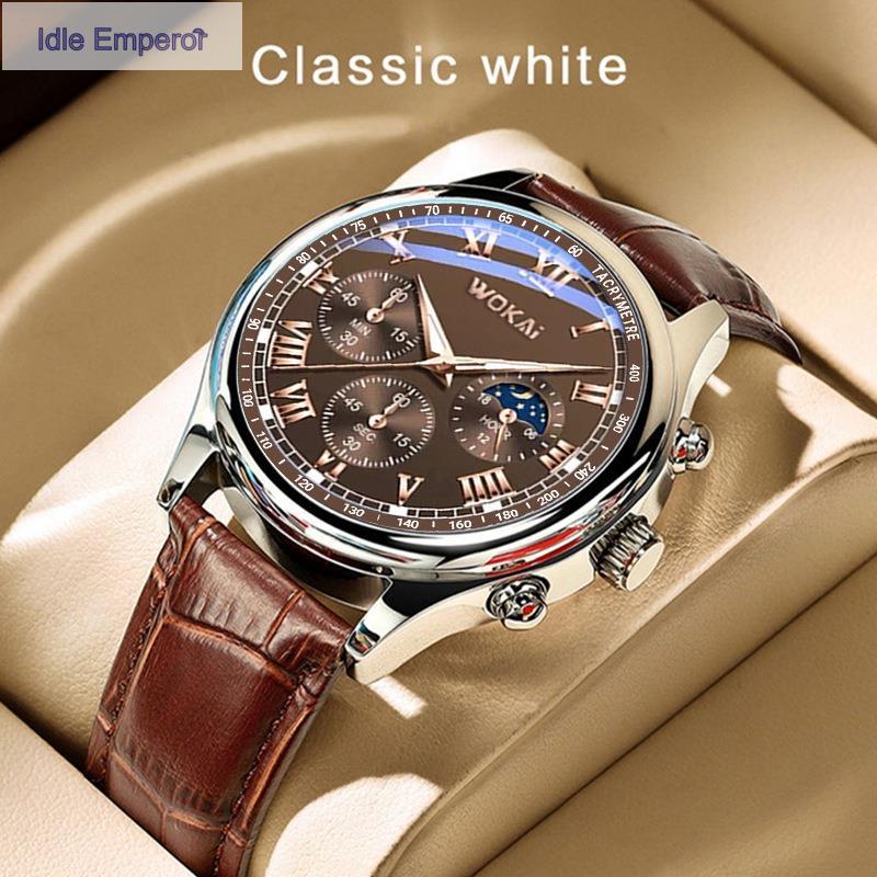 Wokai ใหม่ นาฬิกาข้อมือควอตซ์ลําลอง สายหนัง สไตล์นักธุรกิจ สําหรับผู้ชาย ไม่มีกล่อง