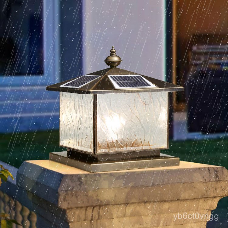 New Chinese Style Pillar Lamp All-Copper Solar Lamp Outdoor Garden Lamp Gate Wall Pillar Waterproof 