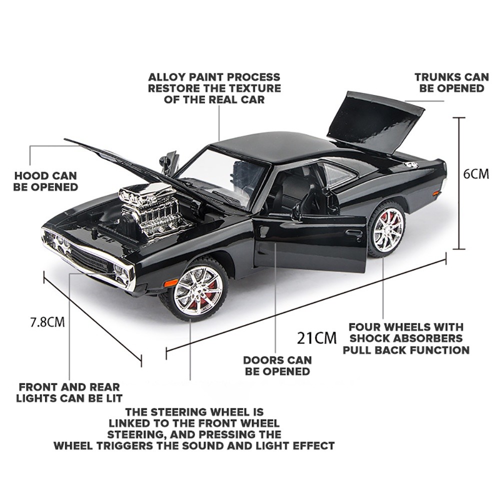 โมเดลรถบรรทุกโลหะ 1:24 Dodge Charger 1970 ของเล่นสําหรับเด็ก