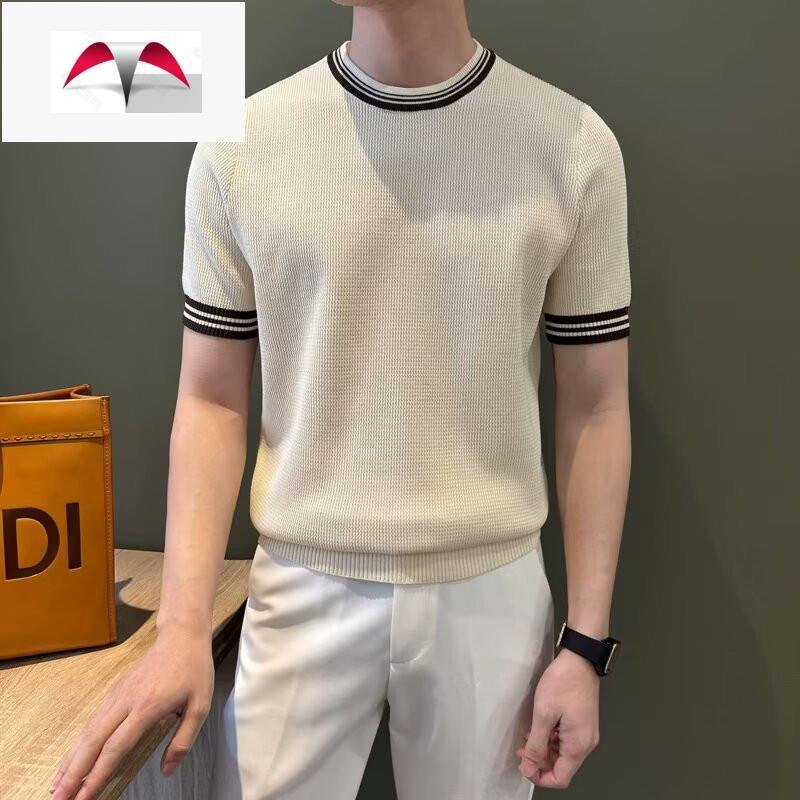 เสื้อยืดผู้ชายเสื้อถักแขนสั้นคุณภาพสูง