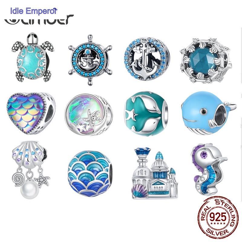Bamoer ลูกปัด Ocean Series 925 Silver Charms สําหรับ Diy สร้อยข้อมือสร้อยคออุปกรณ์เสริม SCC683