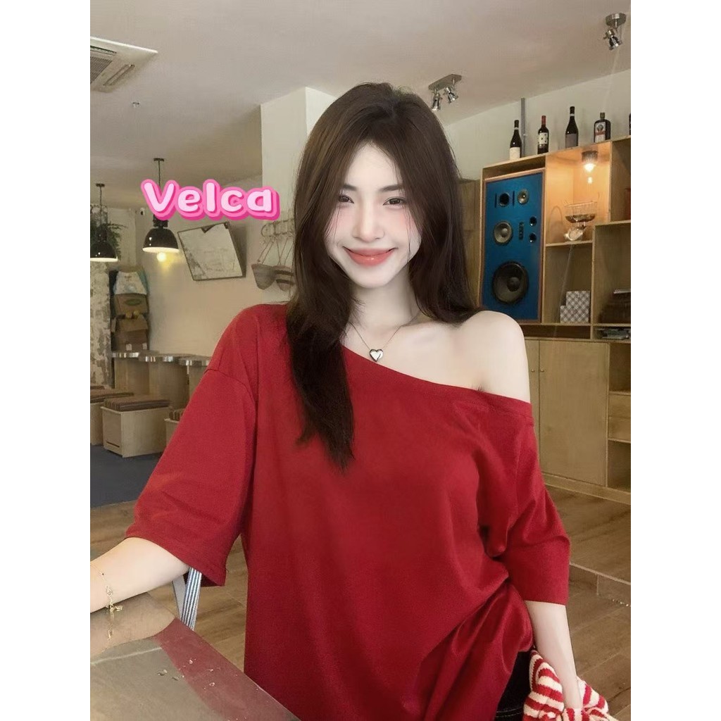 ส่งไวจากไทย เสื้อยืดแขนสั้น คอกว้าง ปาดไหล่ได้ สีพื้น ผ้านิ่มใส่สบาย มีสีให้เลือกมากมาย สายเกาหลี