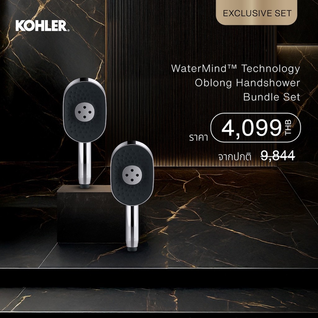 KOHLER (Exclusive1+1) Watermind technology oblong handshower หัวฝักบัวแบบทรงรี 3 ระดับ สีโครเมี่ยม K-R28695T-CP-EX