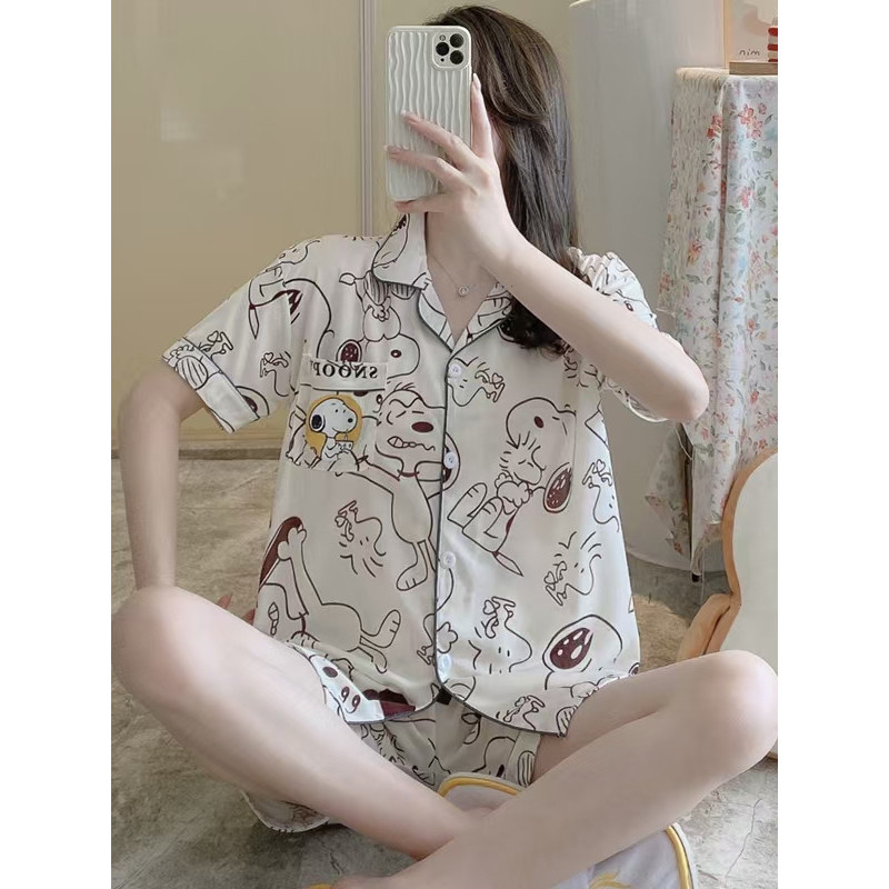 H-PJs เชตชุดนอนผู้หญิงสุดน่ารัก ลายการฟิก ลายการ์ตูนยอดฮิต ใส่สบาย ไม่ระคายเคือง มีหลายสีหลายลายให้ได้เลือกใส่ ส่งไว