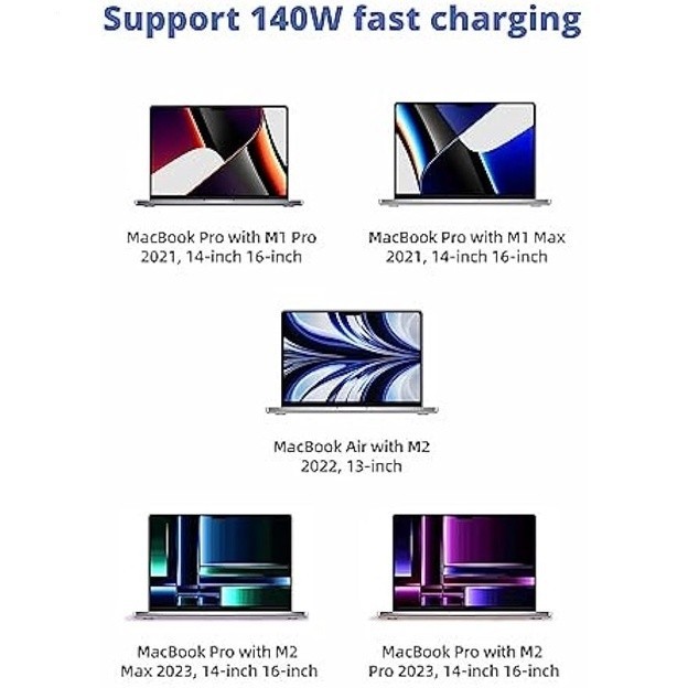 140W USB-C Type C ถึงแม่เหล็ก3สายเข้ากันได้กับ2024 MacBook Pro M1 M2 M3 2024 Air 2024 M2, MacBook Pr