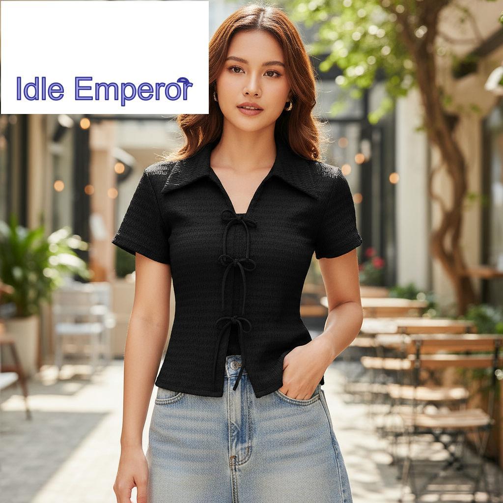 Lovito เสื้อยืดผู้หญิง ลายโบว์ ผ้าแจ็คการ์ด สําหรับฤดูร้อน L87ED028 (หลากสี)