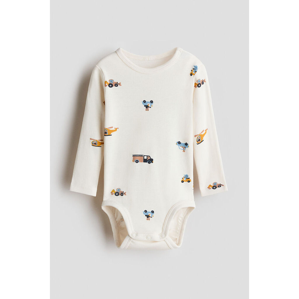 H&M(เอชแอนด์เอ็ม) บอดี้สูทผ้าฝ้ายพิมพ์ลาย Infants Printed cotton bodysuit 1316345_1