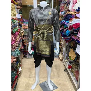 ชุดไทยผู้ชาย ชุดไทยโทนเทา-ดำ เสื้อผ้าแพรวาใส่คู่โจงไหมอิตาลี่(ราคาไม่รวมเครื่องประดับ)