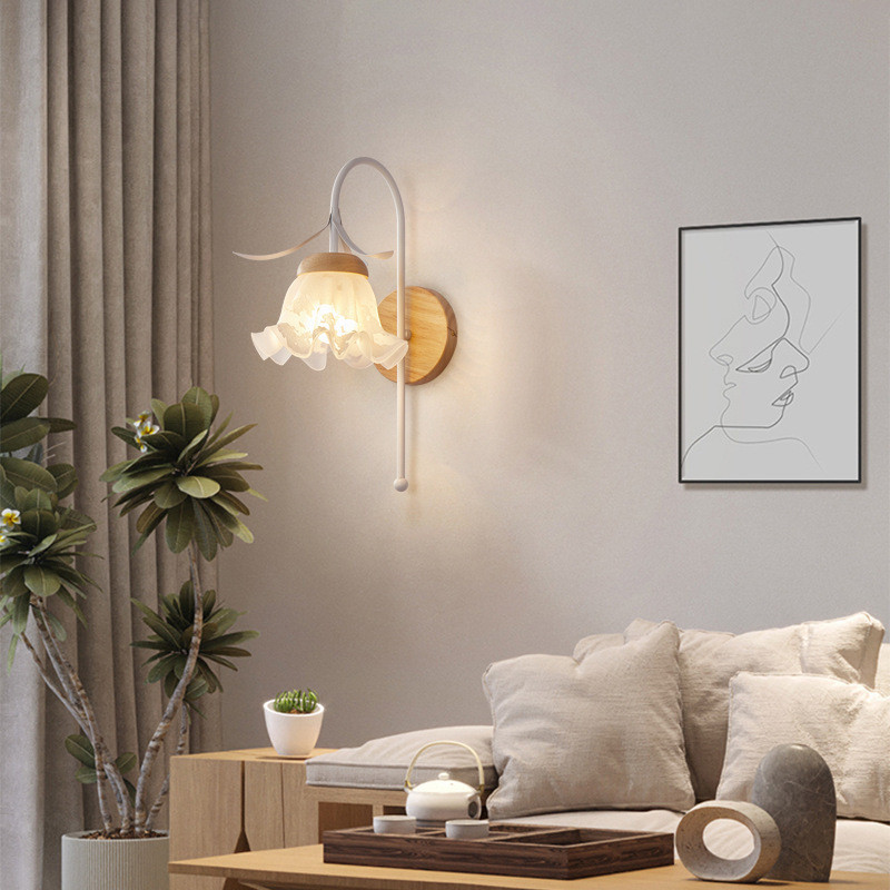 Cream Style Wooden Wall Lamp Flower Bedroom Bedside Wooden Lily of the Valley Aisle Corridor Wall La
