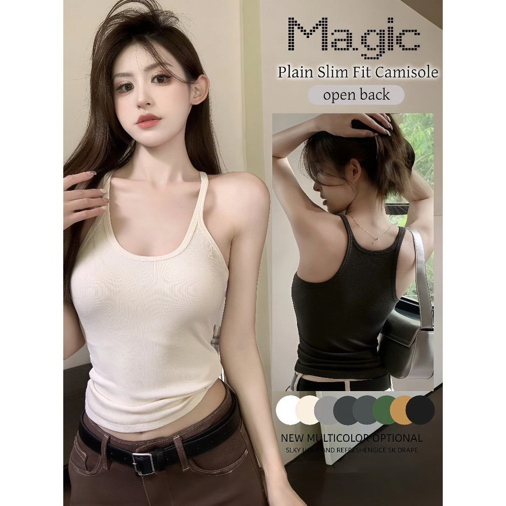 【Magic】พร้อมส่ง | เสื้อกล้าม เสื้อแขนกุด เสื้อกล้ามแขนกุดผ้าฝ้ายโทนเดียว สายเดี่ยวเซ็กซี่  สีดำ FY130