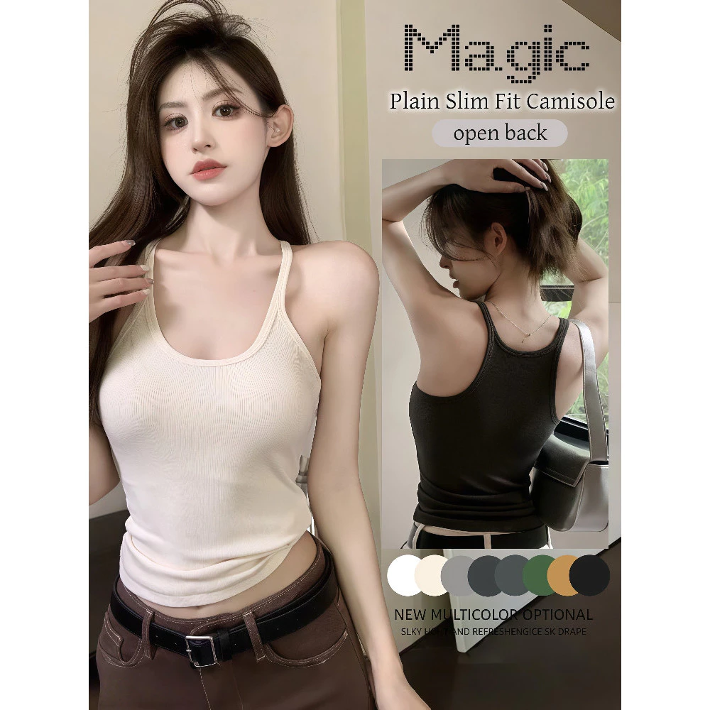 【Magic】พร้อมส่ง | เสื้อกล้าม เสื้อแขนกุด เสื้อกล้ามแขนกุดผ้าฝ้ายโทนเดียว สายเดี่ยวเซ็กซี่ สีดำ FY130