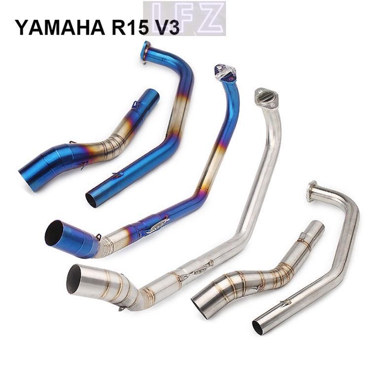 Slip-on รถจักรยานยนต์ YZF R15V3 R15V4 MT-15 ท่อข้อศอกไอเสียพร้อมช่องใส่เซ็นเซอร์ O2