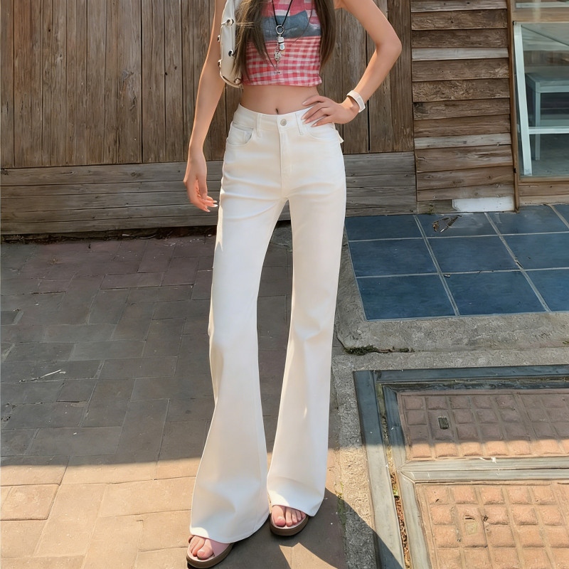 Lomenter ยืดได้ กางเกงยีนส์ขายาว ขาม้า ใส่แมชสไตล์ y2k น่ารักเซ็กซี่สไตล์เกาหลี ทรงเก๋แมตช์ง่ายไม่เอ้าท์