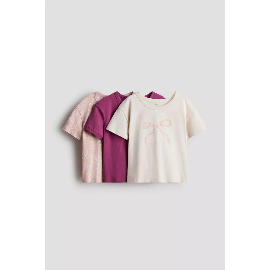 H&M(เอชแอนด์เอ็ม) เสื้อยืดผ้าฝ้าย 3 ตัว Girls 3-pack cotton T-shirts 1297645_2