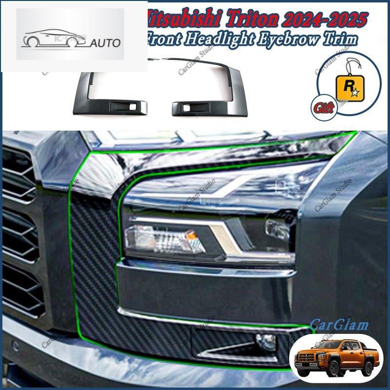 Mitsubishi Triton 2024-2025Carbon Fiber & Pianoสีดําไฟหน้าคิ้วTrim GLX GL AT Premium AT GL MT GLรถตก