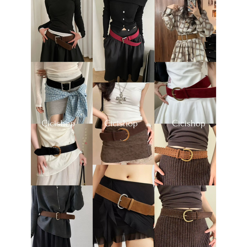 Cicishop(Y7) เข็มขัดเส้นใหญ่วินเทจผู้หญิง หนังกลับ ใส่กระโปรงหรือกางเกง ใสได้หลากหลายสไตล์