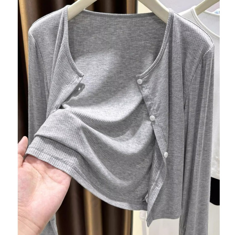 ผ้าคลุมไหล่สตรี,สีทึบคอกลม,เสื้อแขนยาวบาง