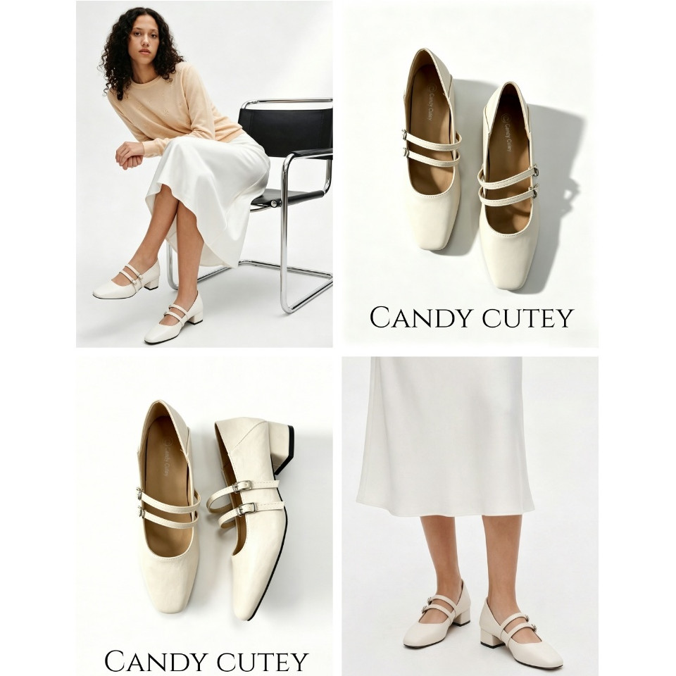 Candy Cutey รองเท้าแมรี่เจน ทรงหัวเหลี่ยมหน้าตัด คลาสสิกแต่มีสไตล์ เพิ่มความหวานละมุนให้กับทุกลุคด้วยรองเท้าเสริมส้น