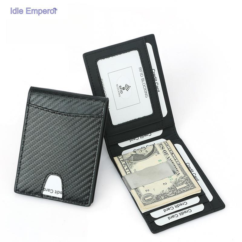 Mens คาร์บอนไฟเบอร์ RFID Money Clip กระเป๋าสตางค์ Slim สั้น Anti-Theft กระเป๋าด้านหน้ากระเป๋าสตางค์