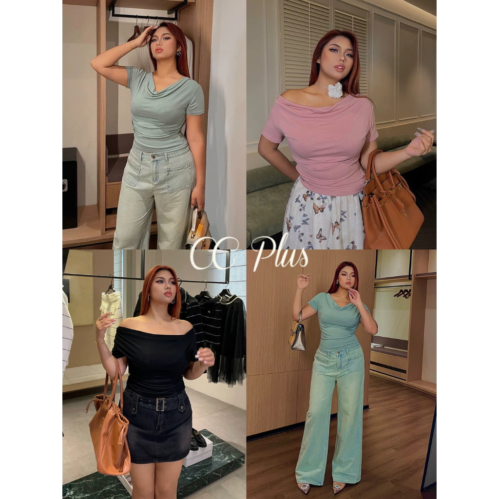 CiCi Plus+(J2567) เสื้อคอถ่วง พรางหุ่น ผ้าเรย่อนใส่สบาย ทรงเรียบหรูดูแพง สไตล์สาวพลัสไซส์
