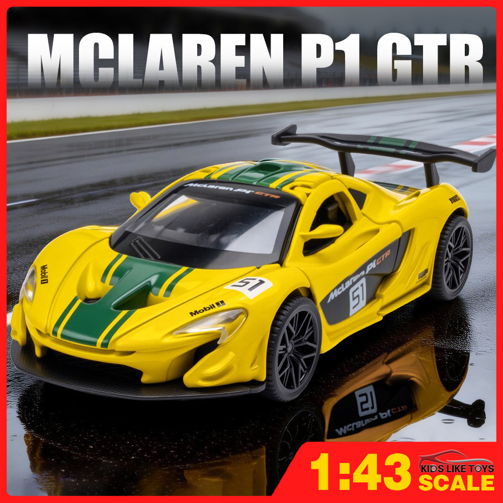 1:43 McLaren P1 GTR โมเดลรถเหล็กรถโลหะผสมของเล่นของขวัญสําหรับเด็กเด็กผู้หญิง