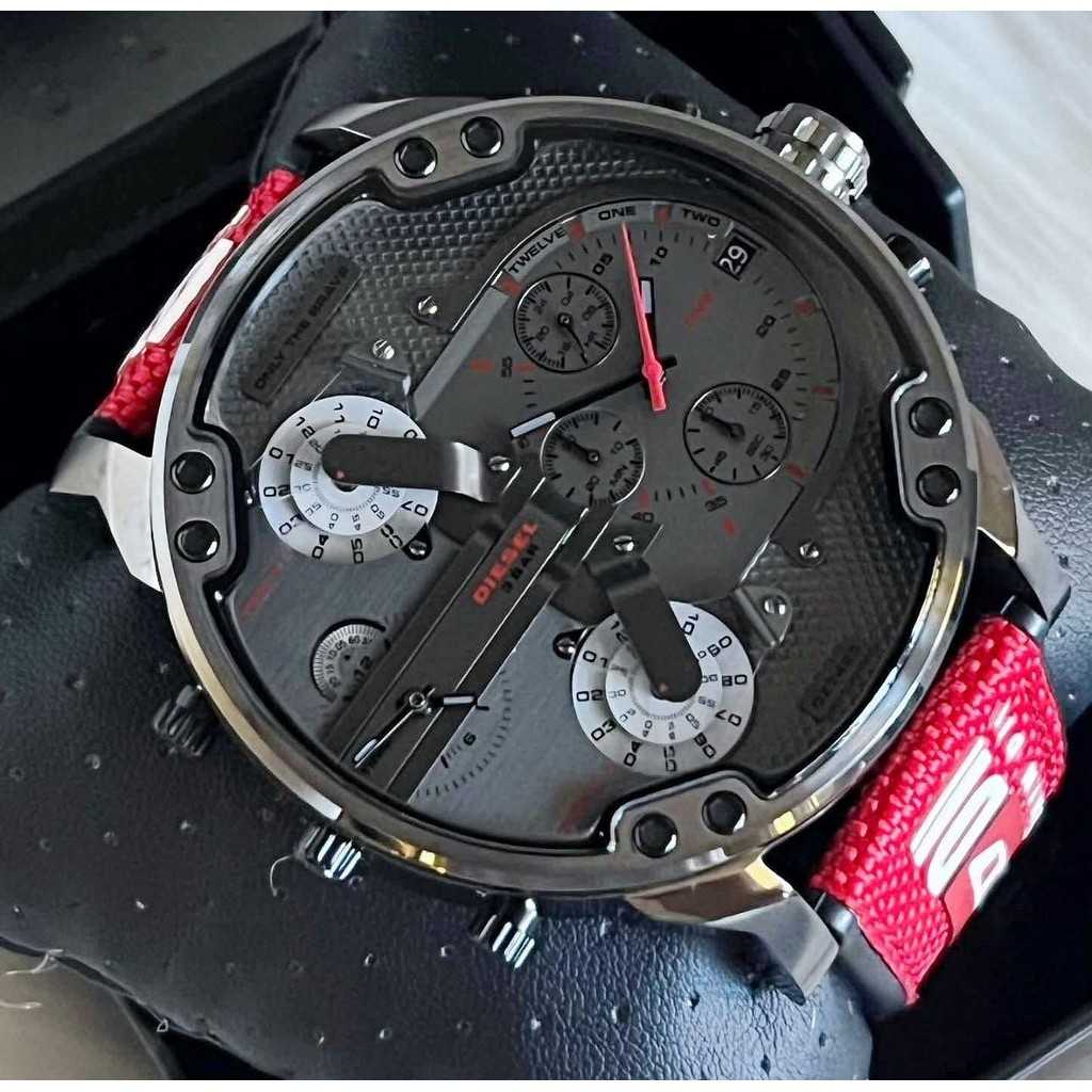 Diesel DZ7423 Mr Big Daddy 2.0 57mm Gun Metal Grey/Red Nylon Strap Watch
