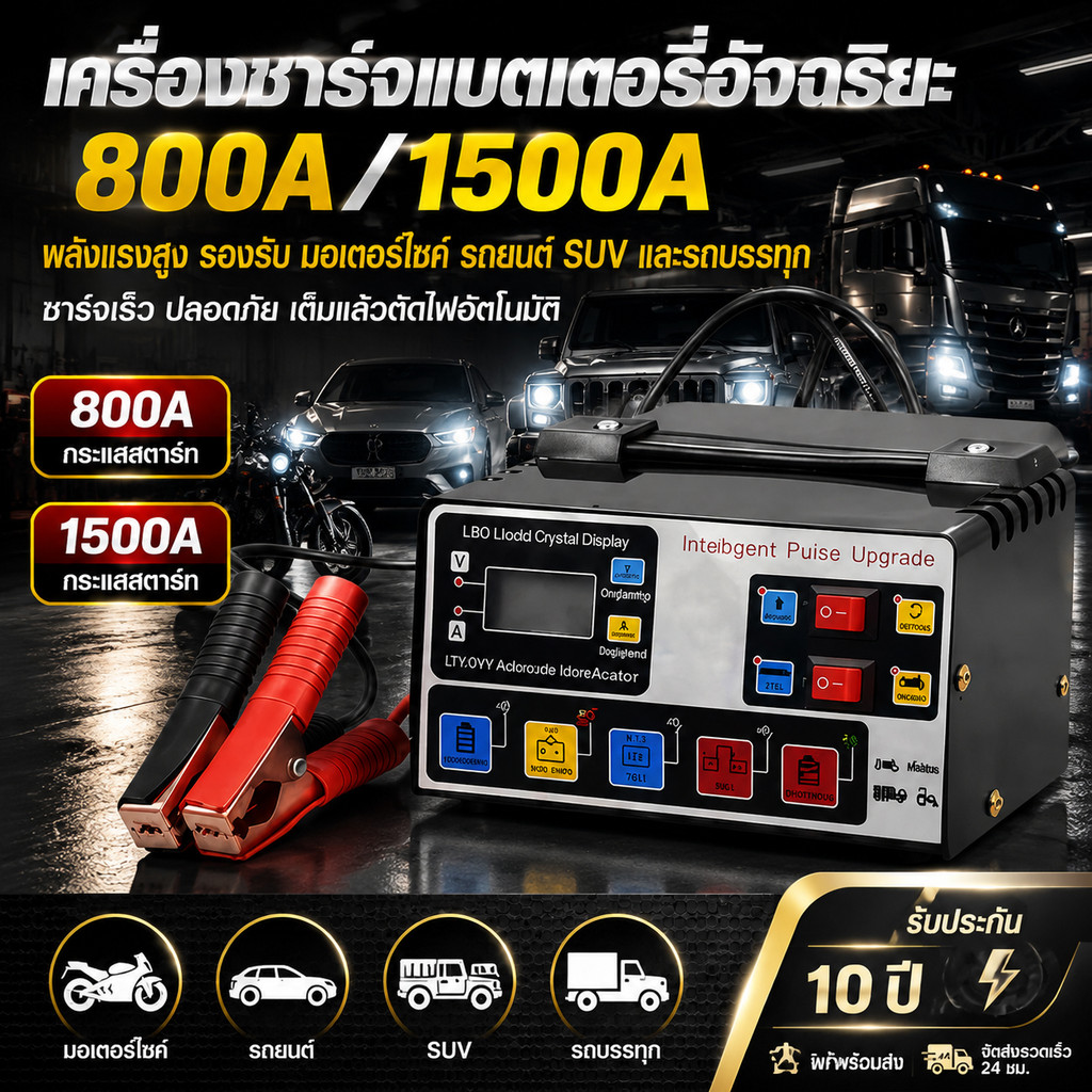 เครื่องชาร์จแบตเตอรี่รถยนต์ เครื่องชาร์จ 800A แบตเตอรี่ 12V24V ตัวชาร์จแบตเตอรี่ ชาร์จอัจฉริยะและซ่อ
