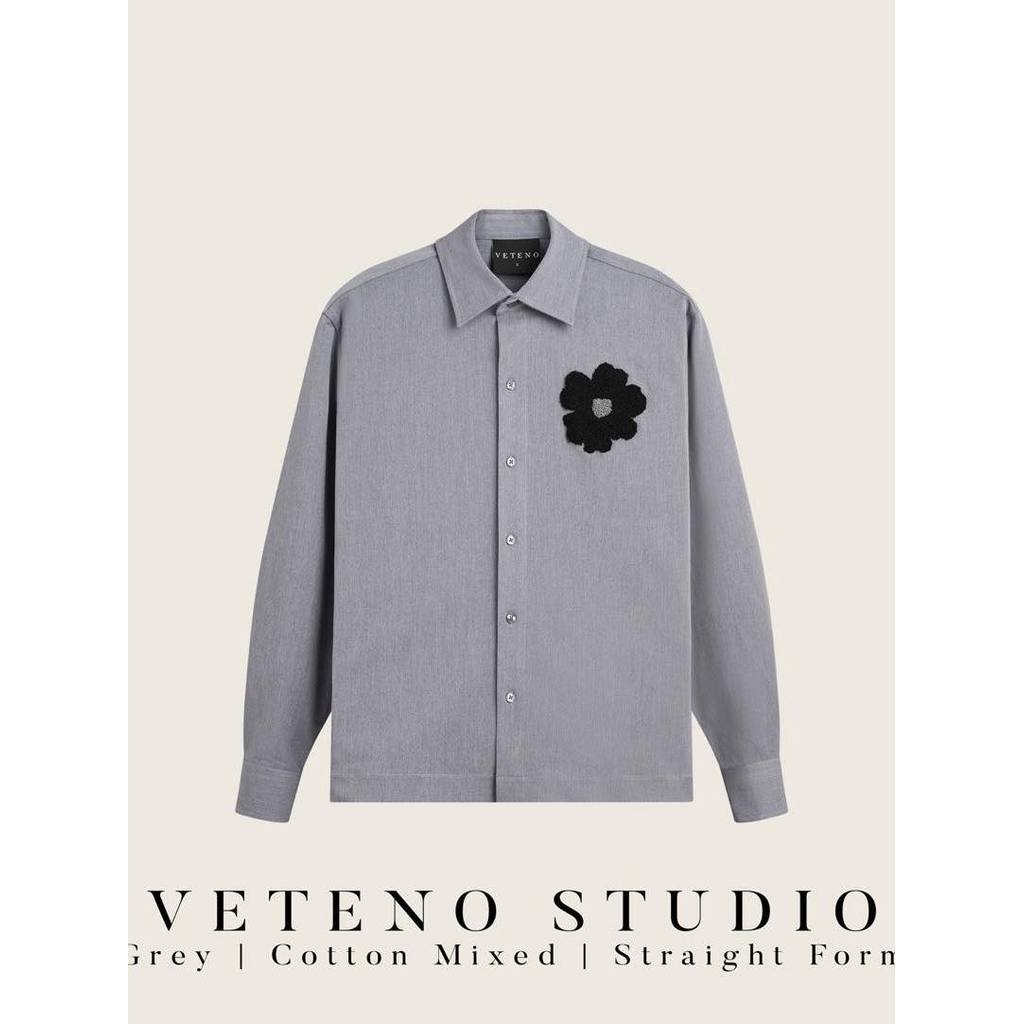 เสื้อเชิ้ตแขนยาวGREY DAISY EMBROIDERED SHIRT