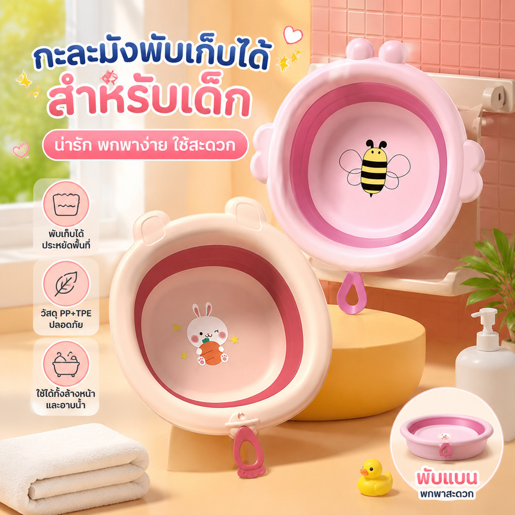 💦กะละมังพับได้💦กะละมังเด็ก ใช้สำหรับล้างหน้า มือเท้า และล้างก้นได้ ทนความร้อน ประหยัดพื้นที่
