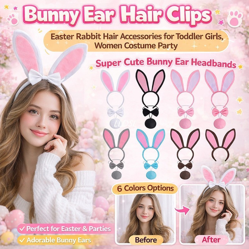 Soft Adjustable Bunny Ears Cartoon Rabbit Ear Headband for Adults Costume Party Halloween Easter Bun