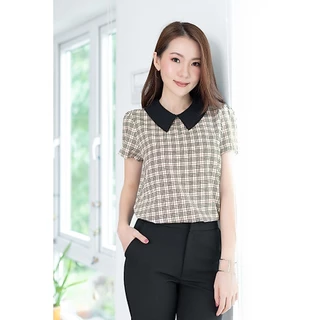 Narinari : MT1301 Point Collar Blouse – เสื้อลายกราฟิก ปกบัวแหลม