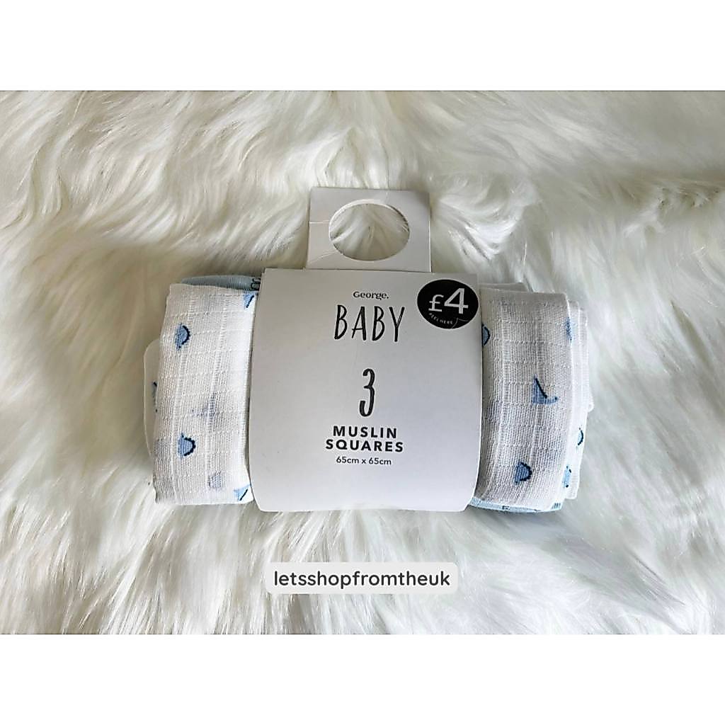 George Blue Dinosaur Muslin Squares 3 Pack (Kids & Baby Wear From The UK)