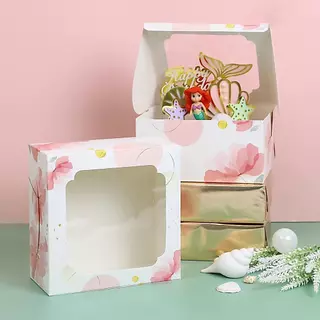 [ซื้อ4ลด5%] Boxjourney กล่องเค้ก 1 ปอนด์ สีขาว / พิมพ์ลาย (10 ใบ/แพ็ค)
