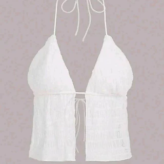 Crop TC2407 เสื้อครอป ตาข่าย ผูกคอ ผูกหน้า ซีทรู