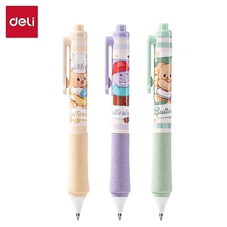 (ButterBear X Deli) เซ็ตปากกาเจล 1 กล่อง 3 ด้าม (สีดำ/0.5mm) ปากกาเจล ปากกาบัตเตอร์แบร์ ปากกาน้องหมีเนย